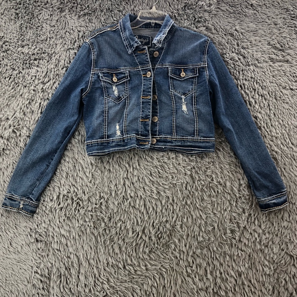 Amethyst Jacket Womens Large Distressed Denim Button Front